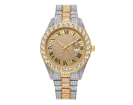 Gold round Iced Out Rhinestone Watch
