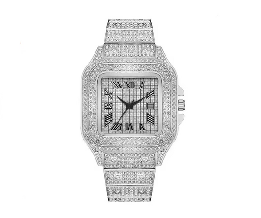 Silver square Iced Out Rhinestone Watch