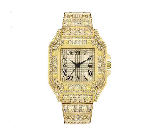 Gold square Iced Out Rhinestone Watch